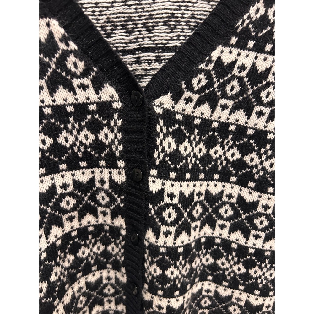 Talbots XL Black White Fair Isle Lambswool Angora Cashmere Cardigan Sweater - Picture 3 of 7